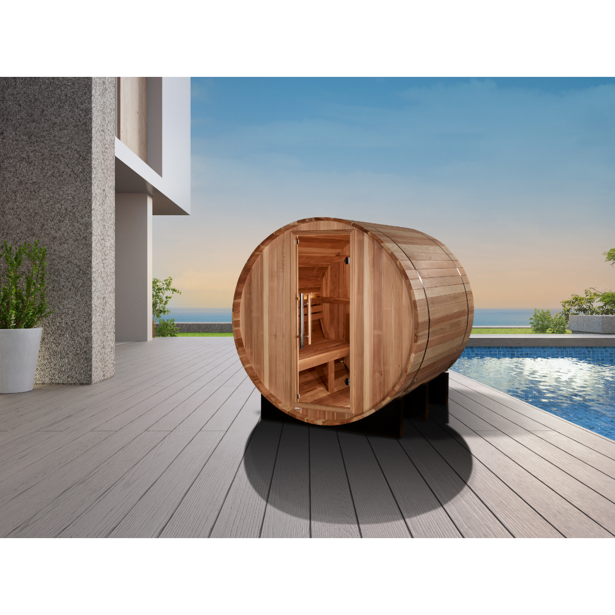 Golden Designs "St. Moritz" 2 Person Barrel Traditional Sauna -  Pacific Cedar